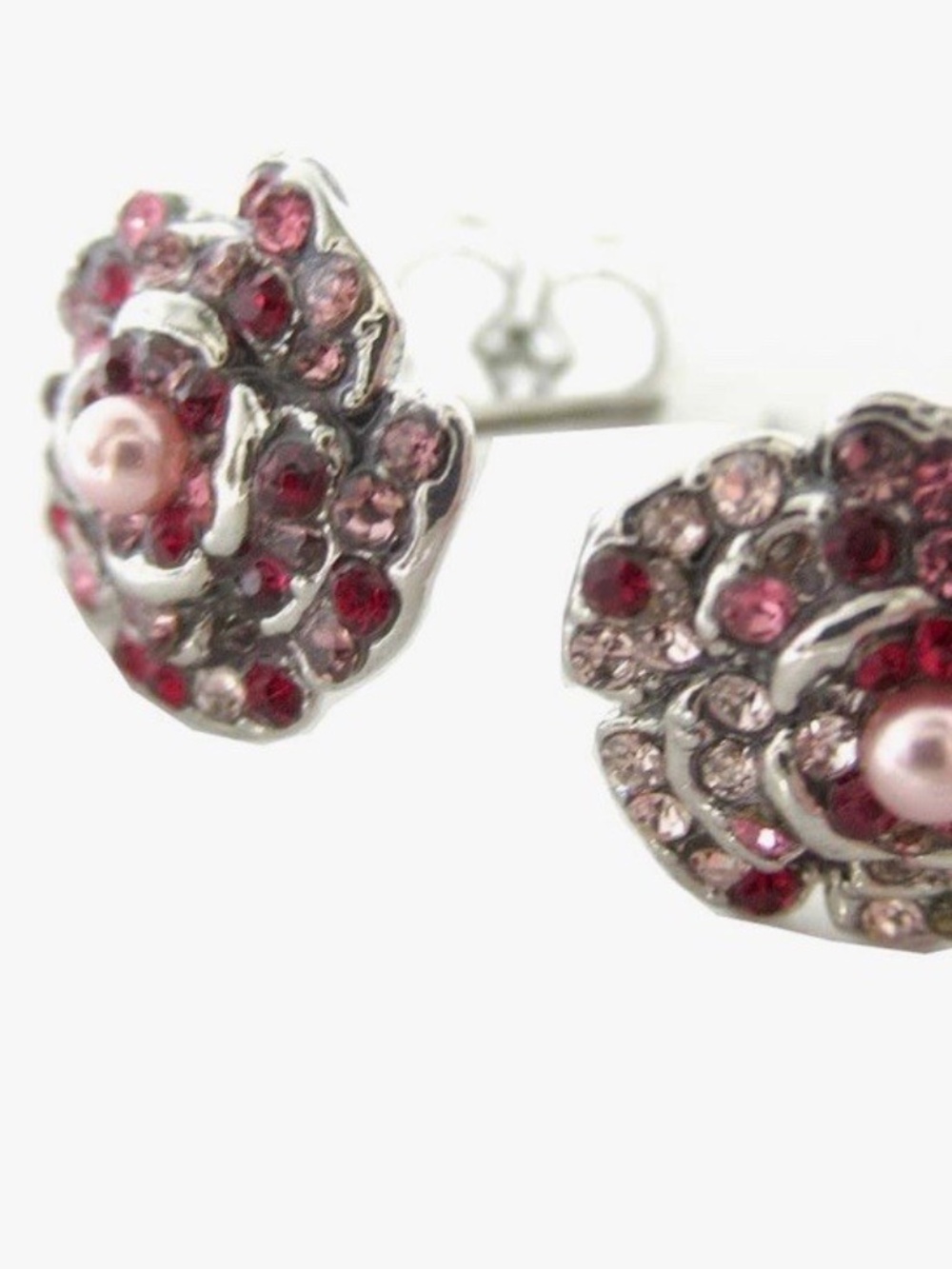 COACH Sparkling Rose Flower Stud Earrings Pink Silver Glass Metal CG070 NJ5